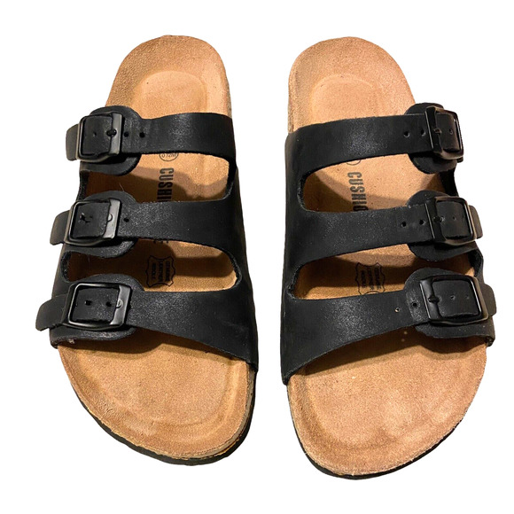 Cushionaire Leather Comfort Fit Sandal Navy Buckled Straps Size 8.5 M Adjustable - Picture 5 of 9